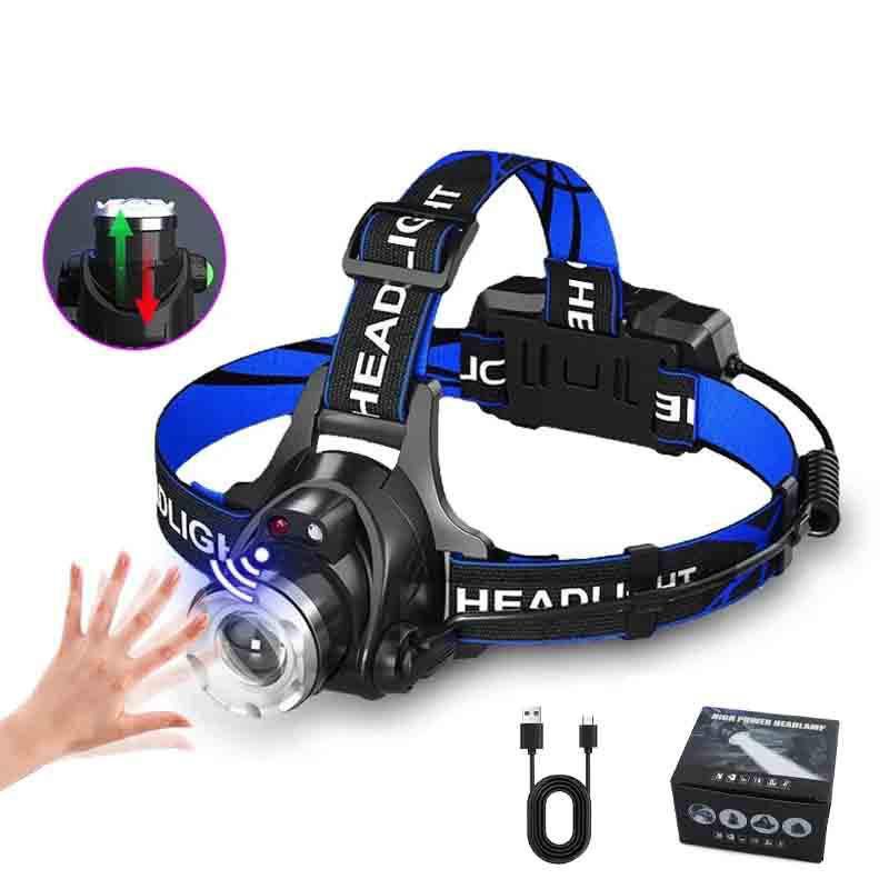 Induction LED Headlamp with 4000mAh 18650 Lithium ion battery telescopic focus for fishing hiking canpigning petrolling
