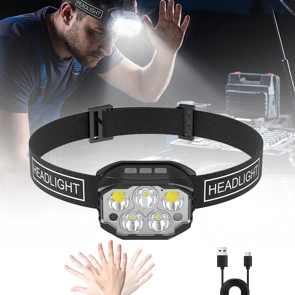 Portable LED Headlamp Motion Sensor built in Lithium polymer battery rechargeable for Outdoor Camping Cycling Hiking