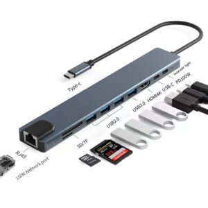 Type-C to HDMI 10-in-1 Hub Adapter – Multifunctional Docking Station with RJ45 Ethernet, 100W PD Charging, 4K HDMI, SD/TF Card Reader, and 4x USB Ports for MacBook and Windows Laptop