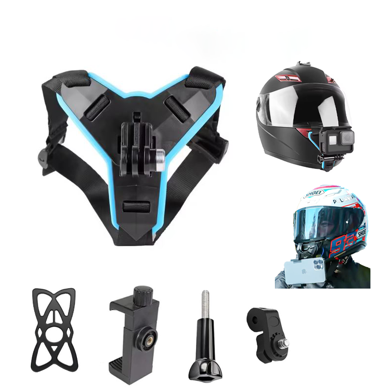 Helmet Chin Mount Strap with 360° Vertical Bracket Adapter for GoPro Hero 13 12 11 10 9 DJI Motorcycle Helmet Chin Stand Mount Holder Camera Accessories