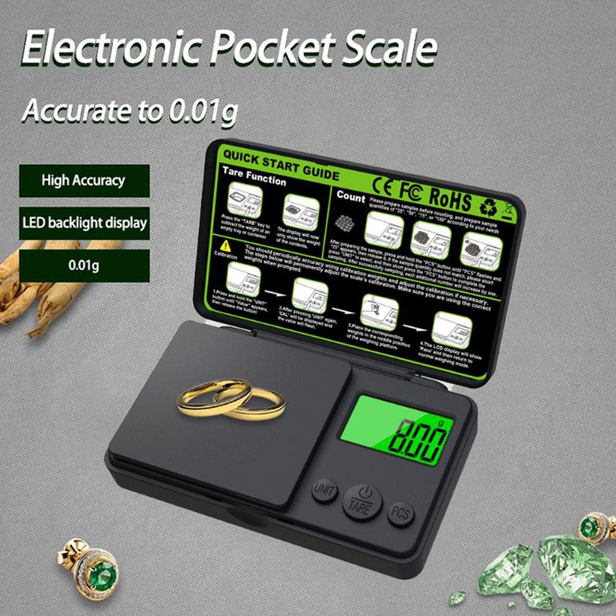 High-Precision Mini Digital Pocket Jewelry Scale 1000g- 0.01g Electronic Gram Scale with PCS Counting and Tare Function