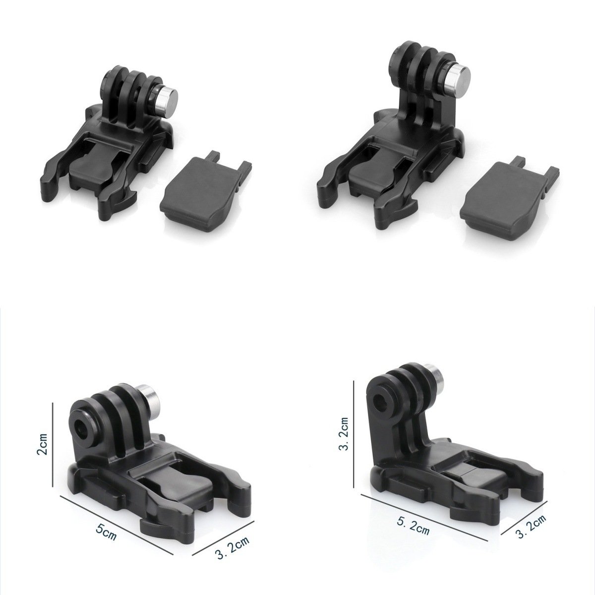 GoPro Quick Release Buckle Mount Set with Silicone Locking Plug – 2-Piece Short & Long Action Camera Base Clip for Helmet and Tripod