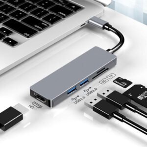 Type-C to HDMI 5-in-1 Hub Adapter – Multi-Function Docking Station with 4K HDMI, Dual USB 3.0 Ports, and SD/TF Card Reader for MacBook, Laptop, and Chromebook