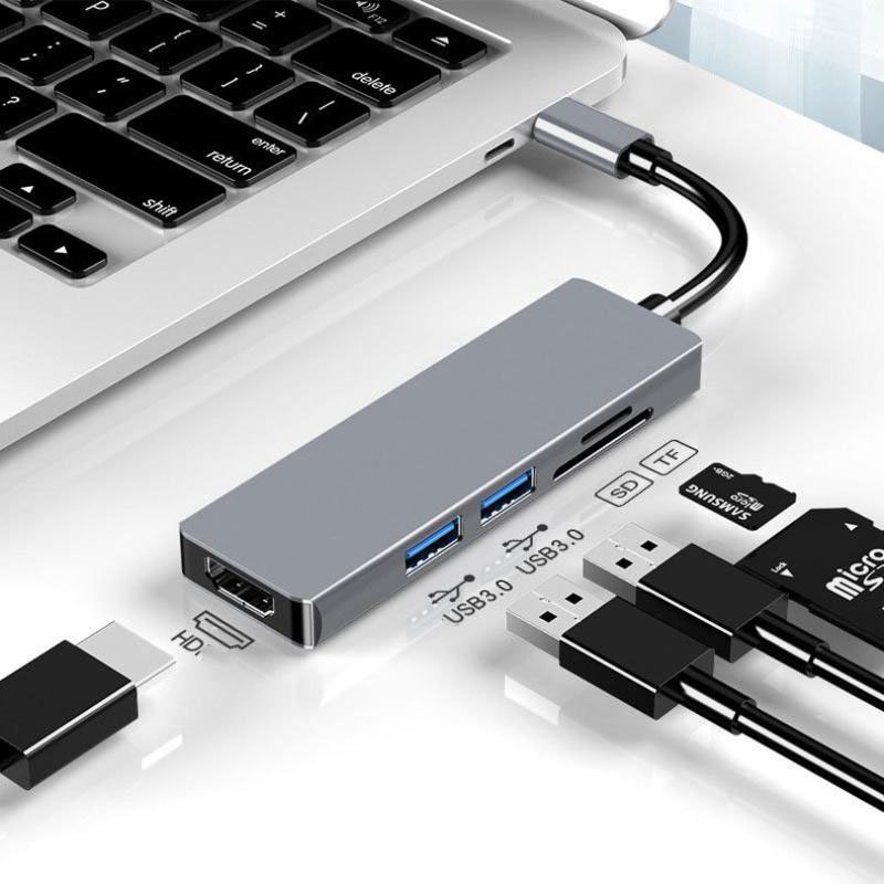 Type-C to HDMI 5-in-1 Hub Adapter – Multi-Function Docking Station with 4K HDMI, Dual USB 3.0 Ports, and SD/TF Card Reader for MacBook, Laptop, and Chromebook