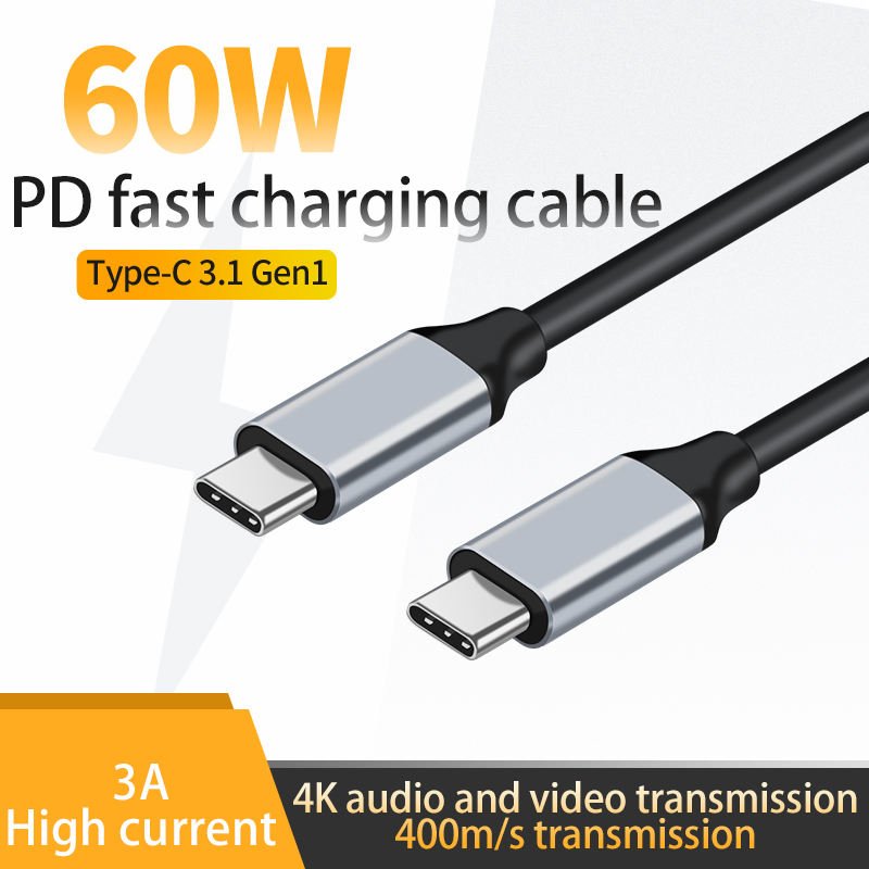 60W USB-C to USB-C Fast Charging Cable – 3A Type-C 3.1 Gen1 Power Delivery (PD) Cord with 4K Video Output and High-Speed Data Transmission for MacBook, iPad, Laptop, Samsung Galaxy, and iPhone