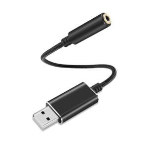 USB to 3.5mm External Sound Card Adapter - 2-in-1 Audio Jack Braided Cable for PC, Laptop, Headphone, and Microphone