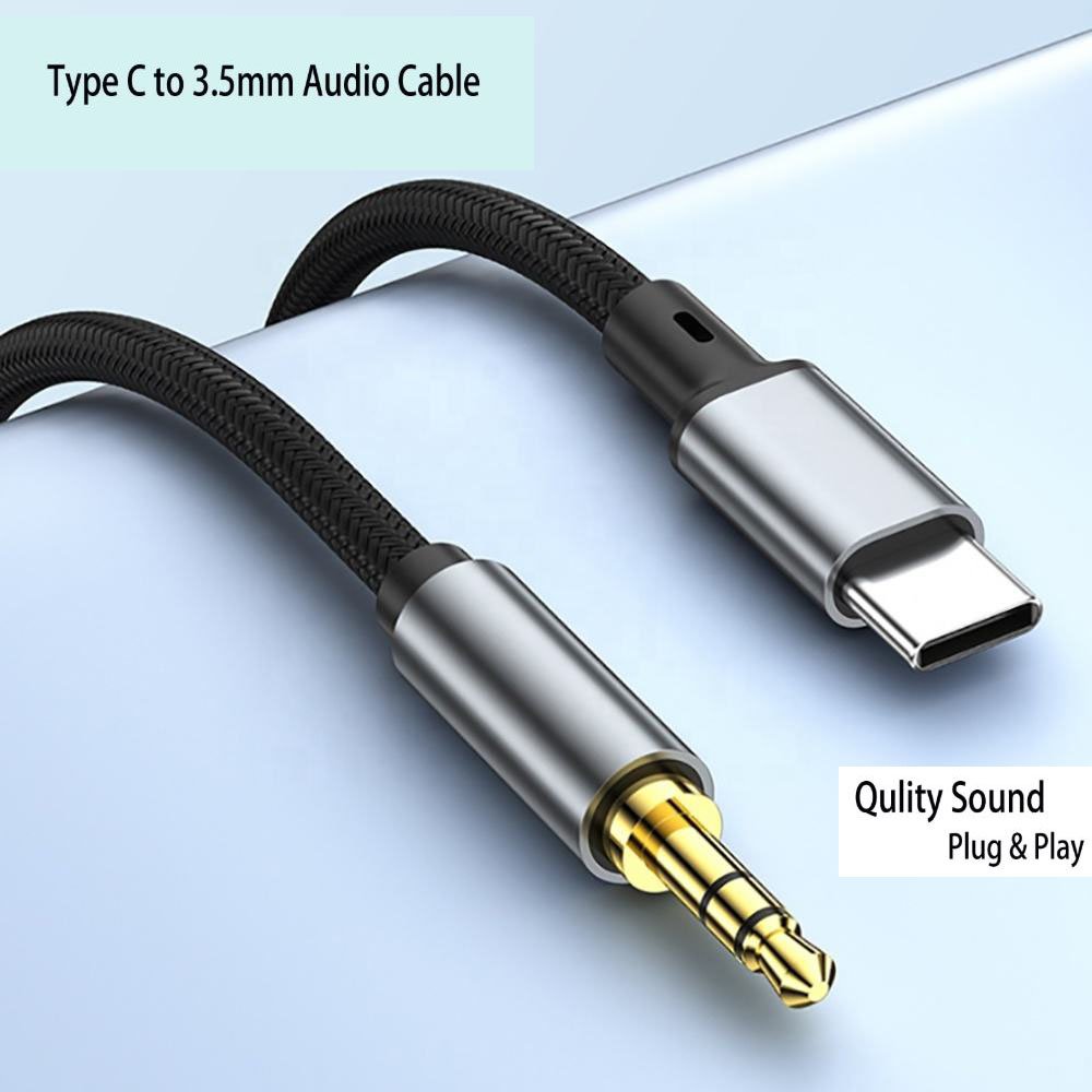 Type C to 3.5mm Audio Cable – Premium USB-C Male to 3.5mm Male Aux Cord with Gold-Plated Jack and Nylon Braided Jacket for Smartphones, Laptops, Car Stereo, Speaker, and Headphones