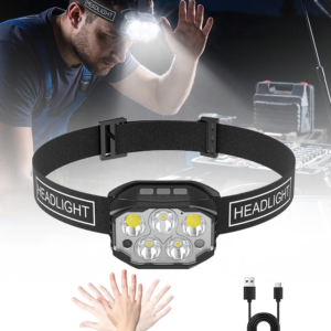 Portable LED Headlamp Motion Sensor built in Lithium polymer battery rechargeable for Outdoor Camping Cycling Hiking