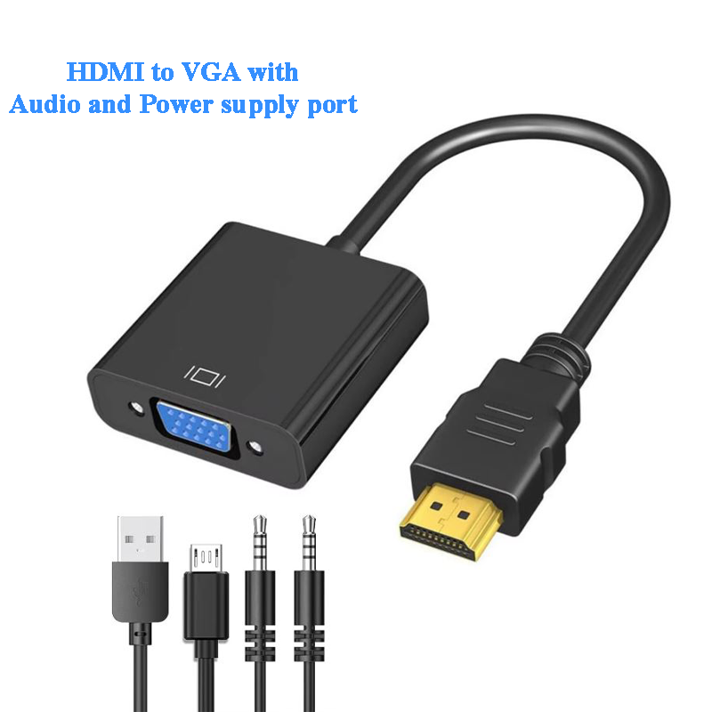 HDMI to VGA Adapter with Audio – 1080P Active HDMI Male to VGA Female Converter Cable with 3.5mm Audio Jack and Micro USB Power Cord for PC, Laptop, Desktop, Monitor, Projector, and HDTV