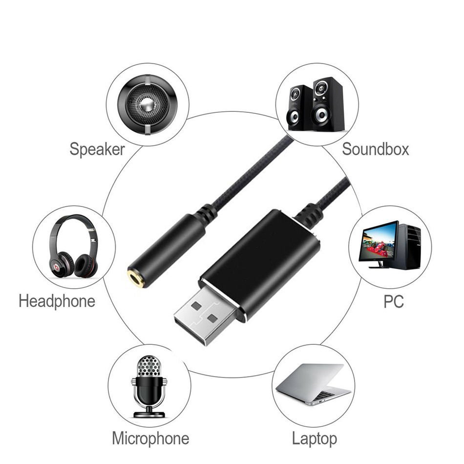 USB to 3.5mm External Sound Card Adapter - 2-in-1 Audio Jack Braided Cable for PC, Laptop, Headphone, and Microphone - Image 9