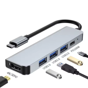Type-C to HDMI 5-in-1 Hub Adapter – Multi-Function Docking Station with 100W PD Fast Charging, 4K HDMI, and Multi-Port USB Extender for MacBook and Laptop